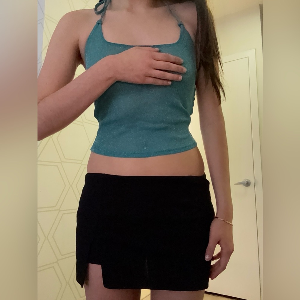 glittery teal halter top